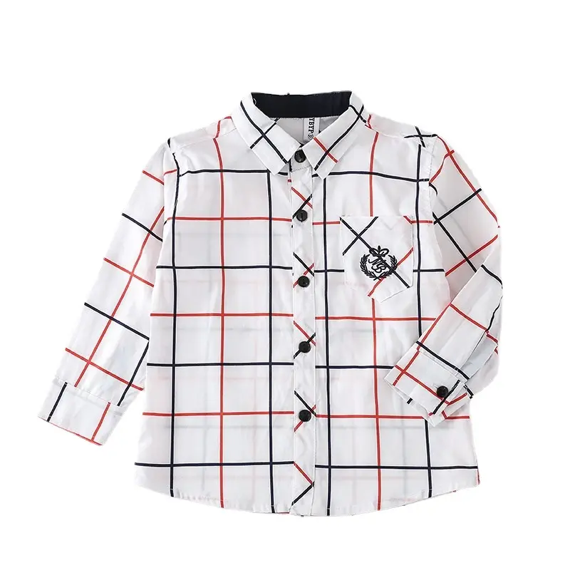 2024 Long Sleeve Spot Lapel Men Cotton White Plaid Shirt - Image 6