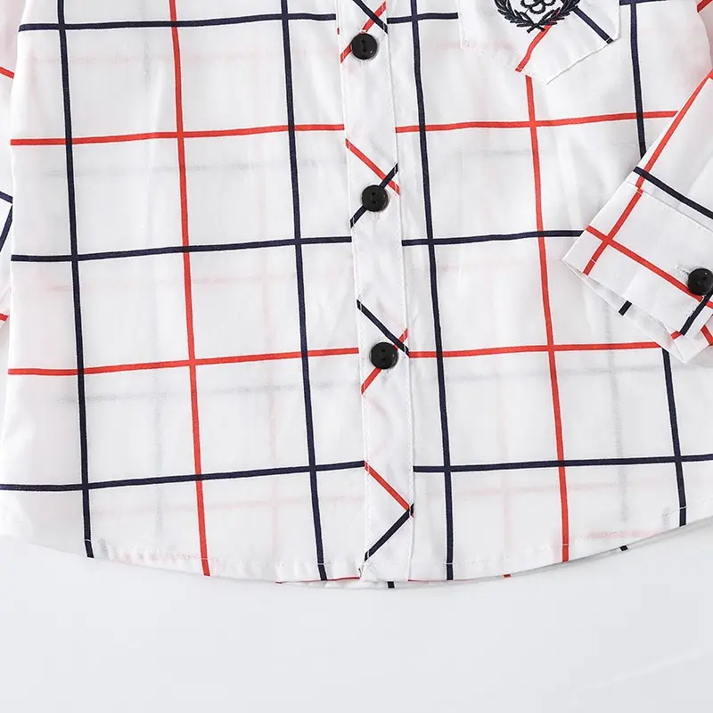 2024 Long Sleeve Spot Lapel Men Cotton White Plaid Shirt — feature 5