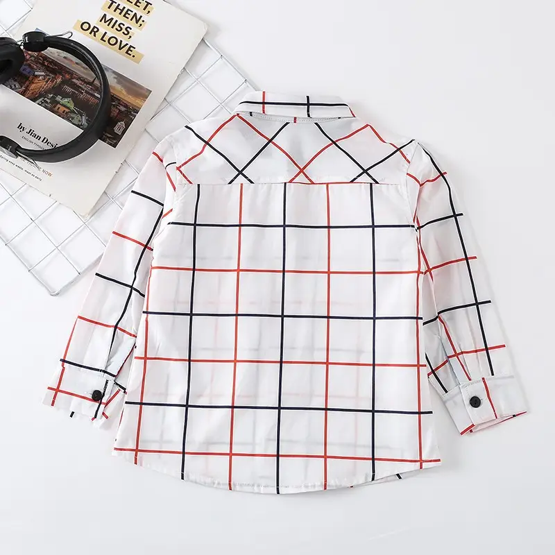 2024 Long Sleeve Spot Lapel Men Cotton White Plaid Shirt — feature 6