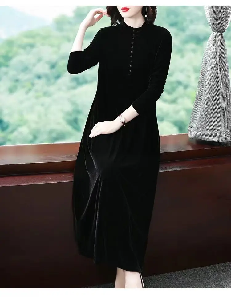 2026 Winter Black Velvet Long Sleeve Dress for Women — feature 10