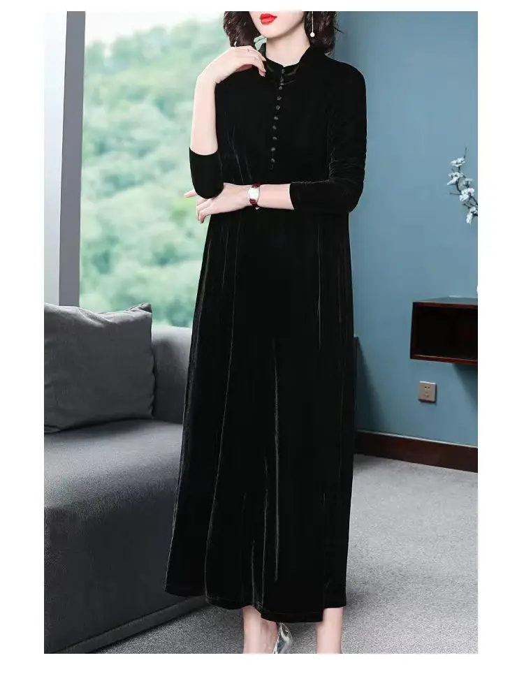 2026 Winter Black Velvet Long Sleeve Dress for Women — feature 11