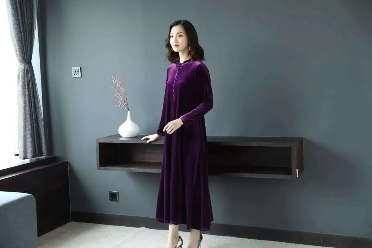 2026 Winter Black Velvet Long Sleeve Dress for Women — feature 12