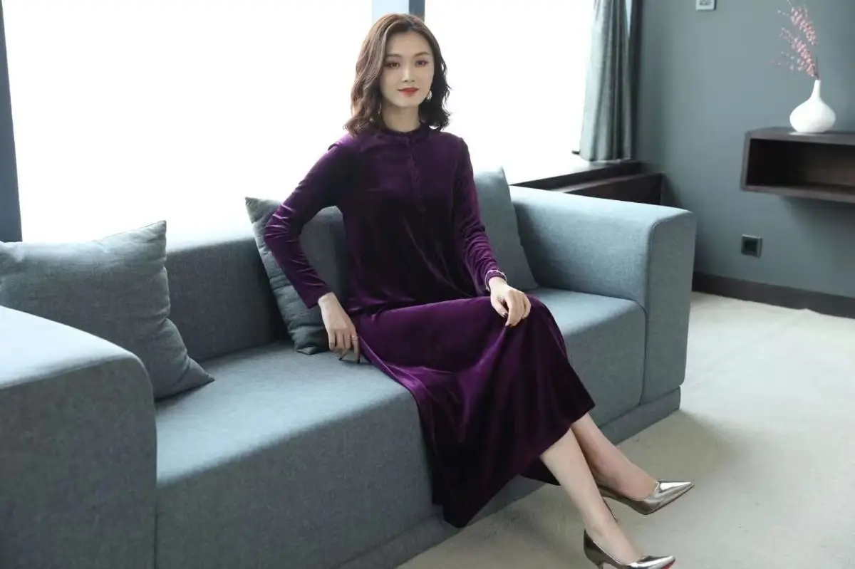 2026 Winter Black Velvet Long Sleeve Dress for Women — feature 13