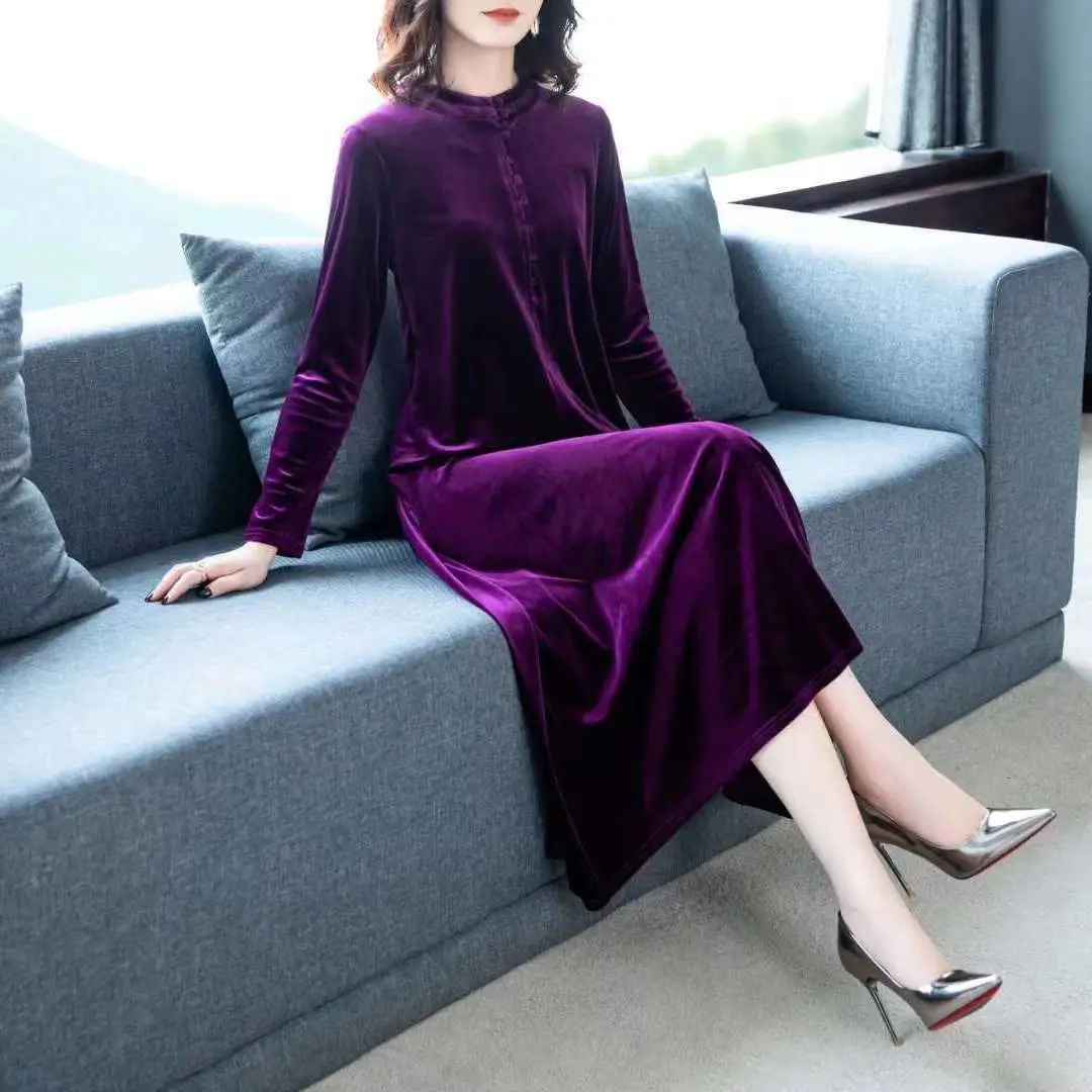 2026 Winter Black Velvet Long Sleeve Dress for Women — feature 15