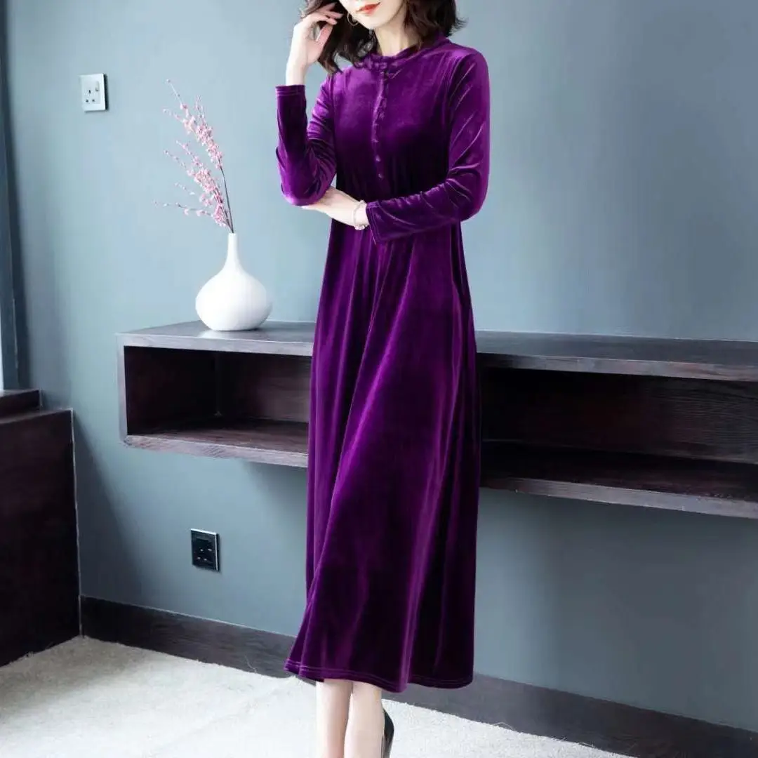 2026 Winter Black Velvet Long Sleeve Dress for Women — feature 16