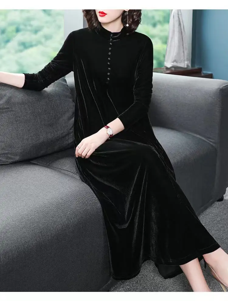 2026 Winter Black Velvet Long Sleeve Dress for Women — feature 6