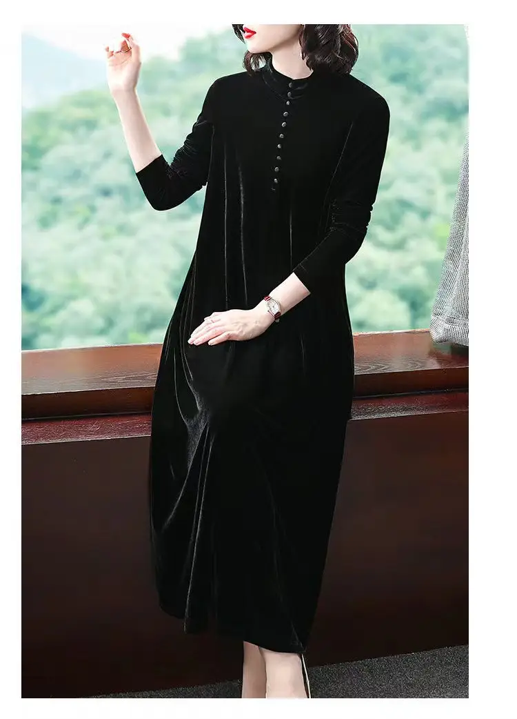 2026 Winter Black Velvet Long Sleeve Dress for Women — feature 7
