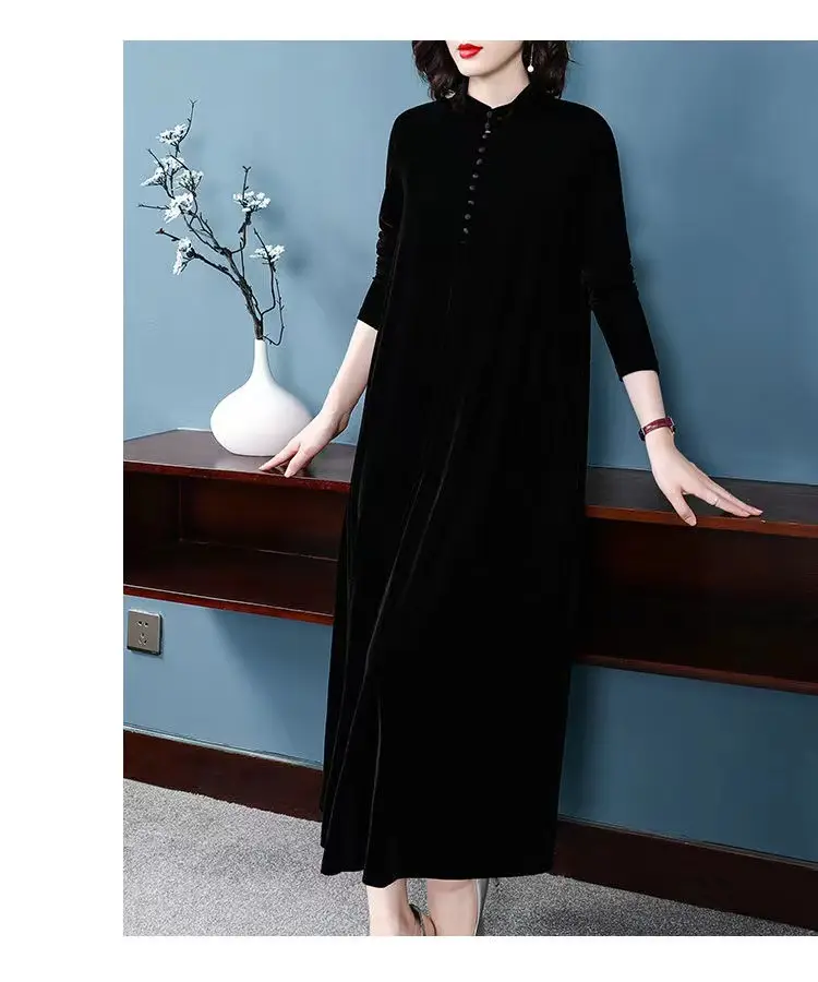 2026 Winter Black Velvet Long Sleeve Dress for Women — feature 8