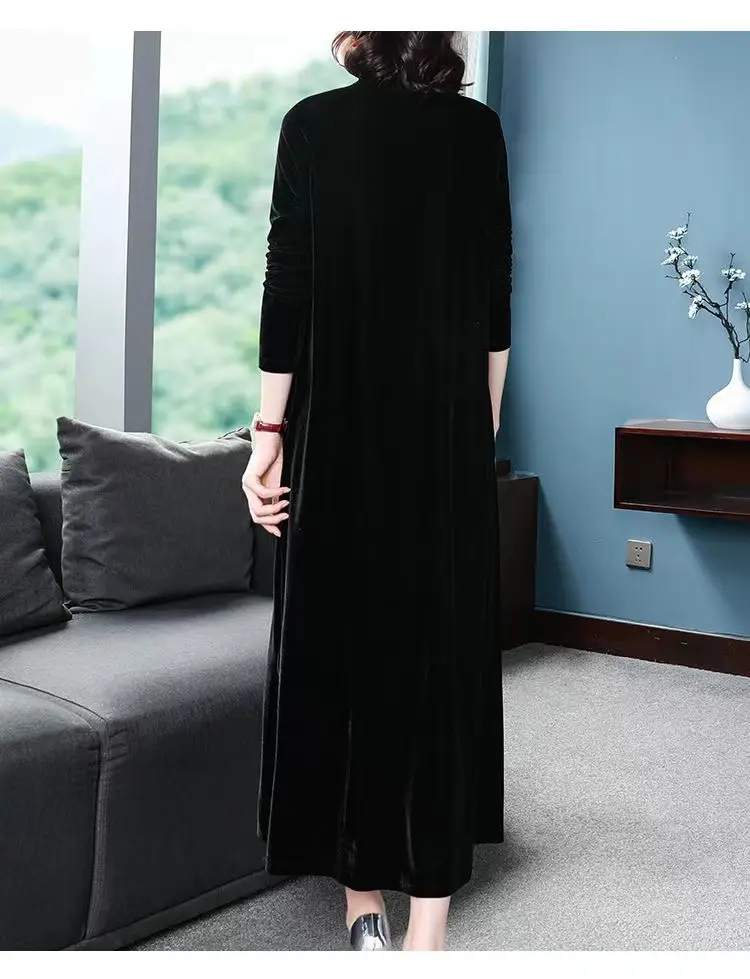 2026 Winter Black Velvet Long Sleeve Dress for Women — feature 9