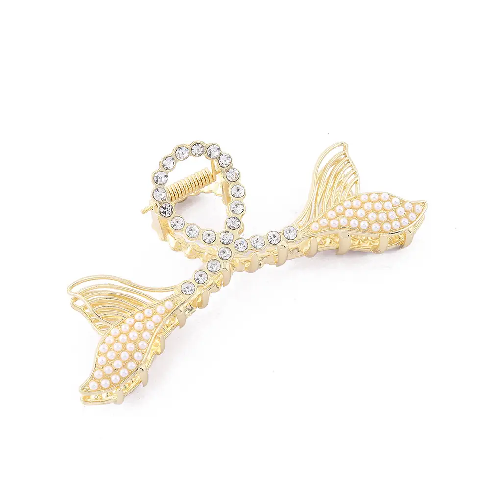 French Style Shark Clip Hairpin with Pearl Fish Tail Design - Image 5