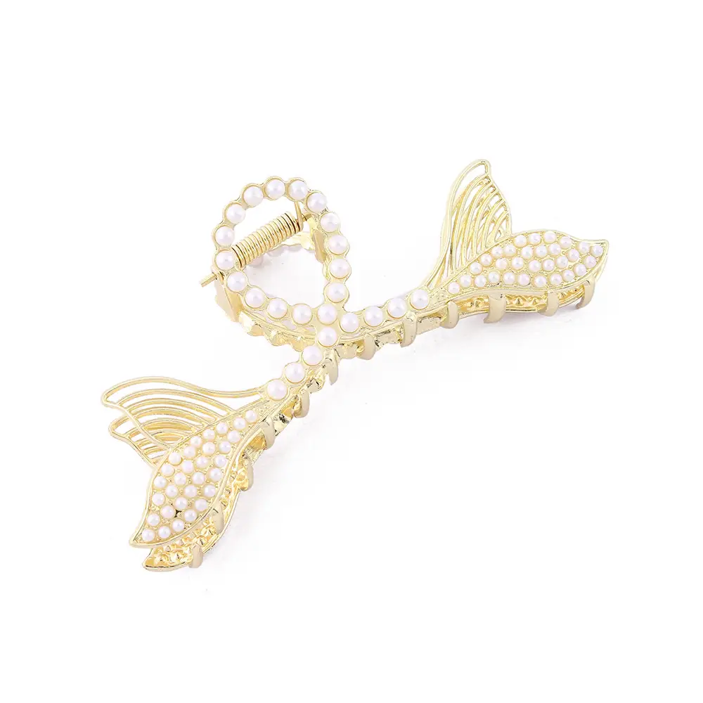French Style Shark Clip Hairpin with Pearl Fish Tail Design - Image 6