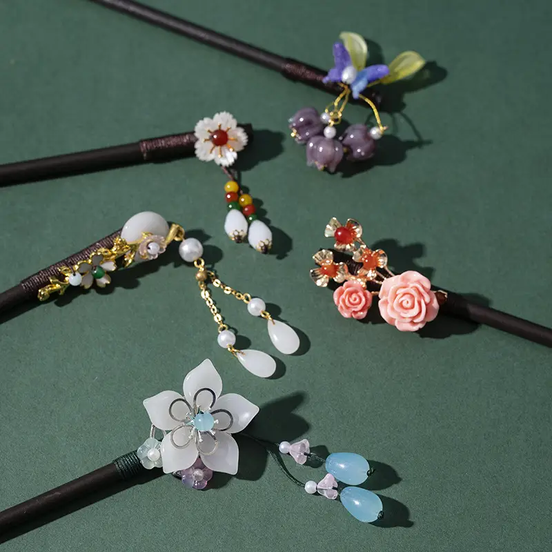 Antique Green Flower Tassel Hairpin for Women - Image 15
