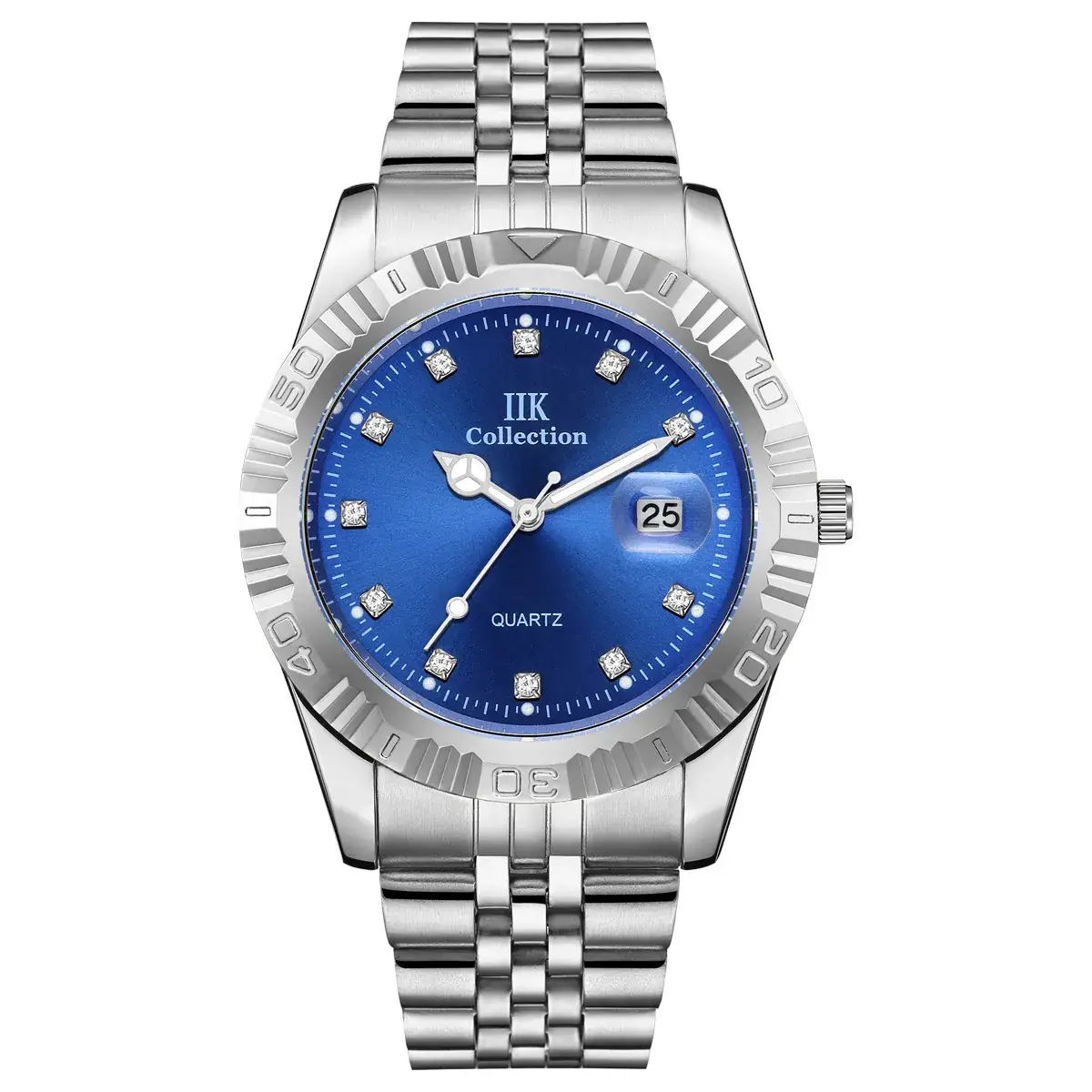 IIK Gold Silver Quartz Couple Watch with Calendar - Image 17