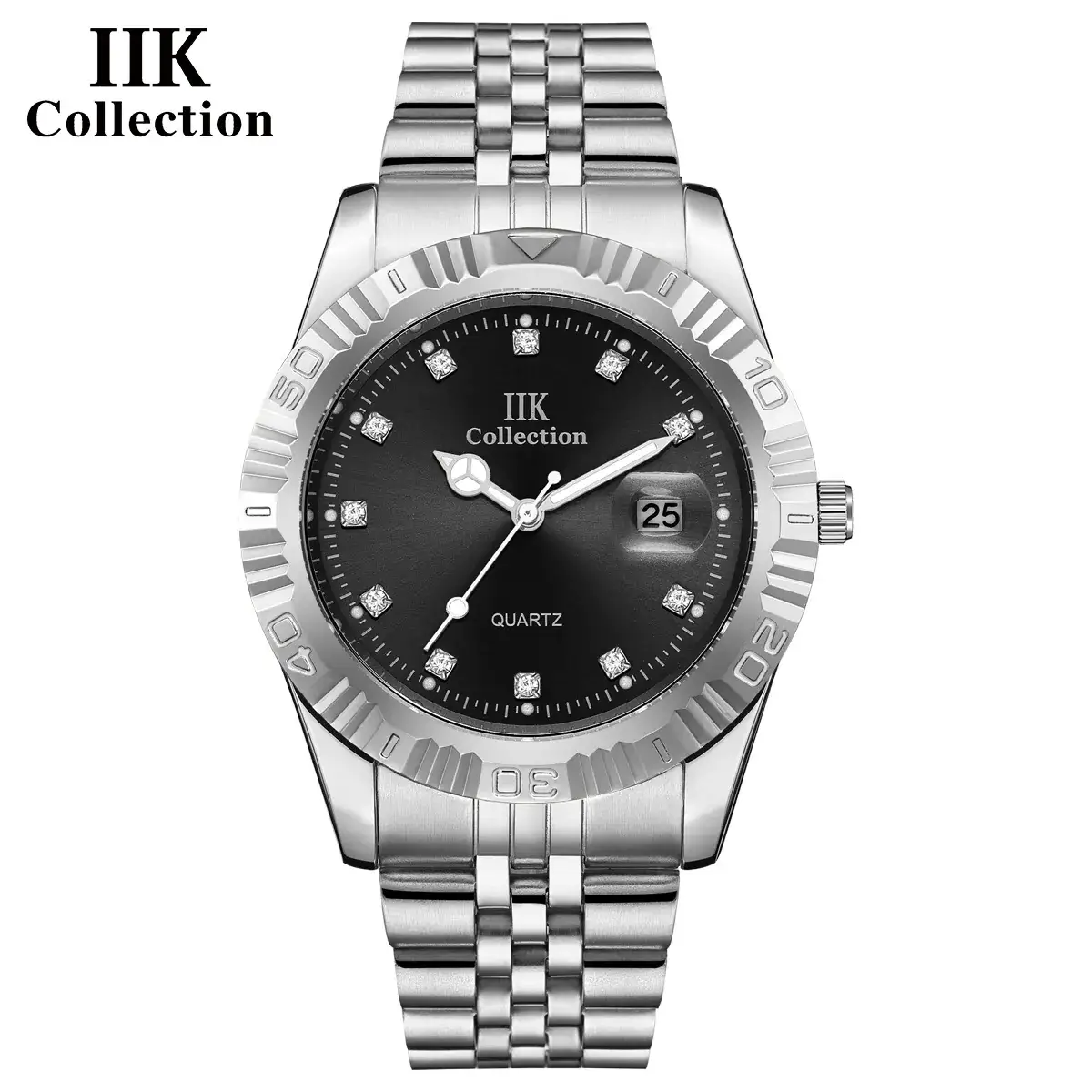 IIK Gold Silver Quartz Couple Watch with Calendar - Image 2