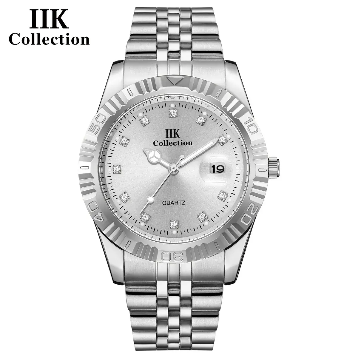 IIK Gold Silver Quartz Couple Watch with Calendar - Image 3