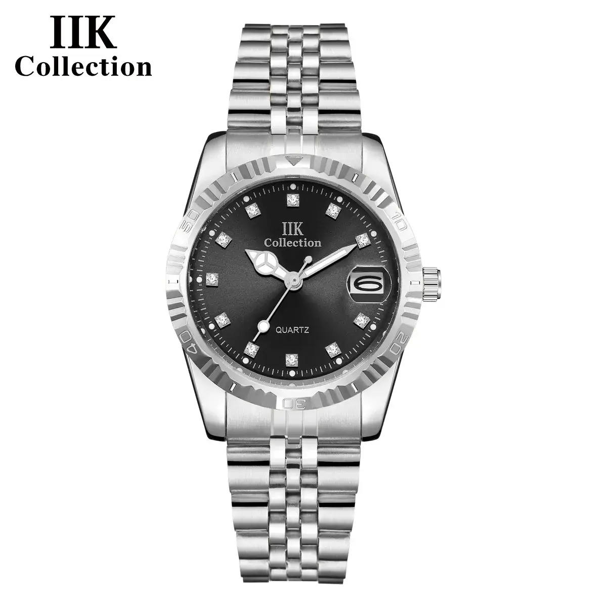 IIK Gold Silver Quartz Couple Watch with Calendar - Image 8