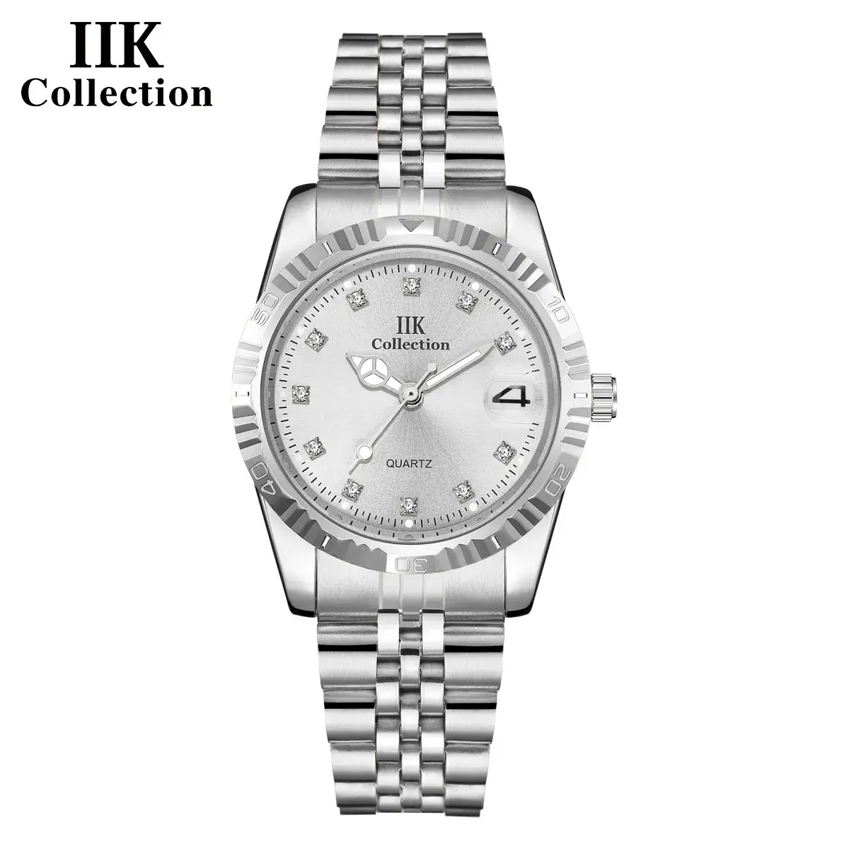 IIK Gold Silver Quartz Couple Watch with Calendar - Image 9