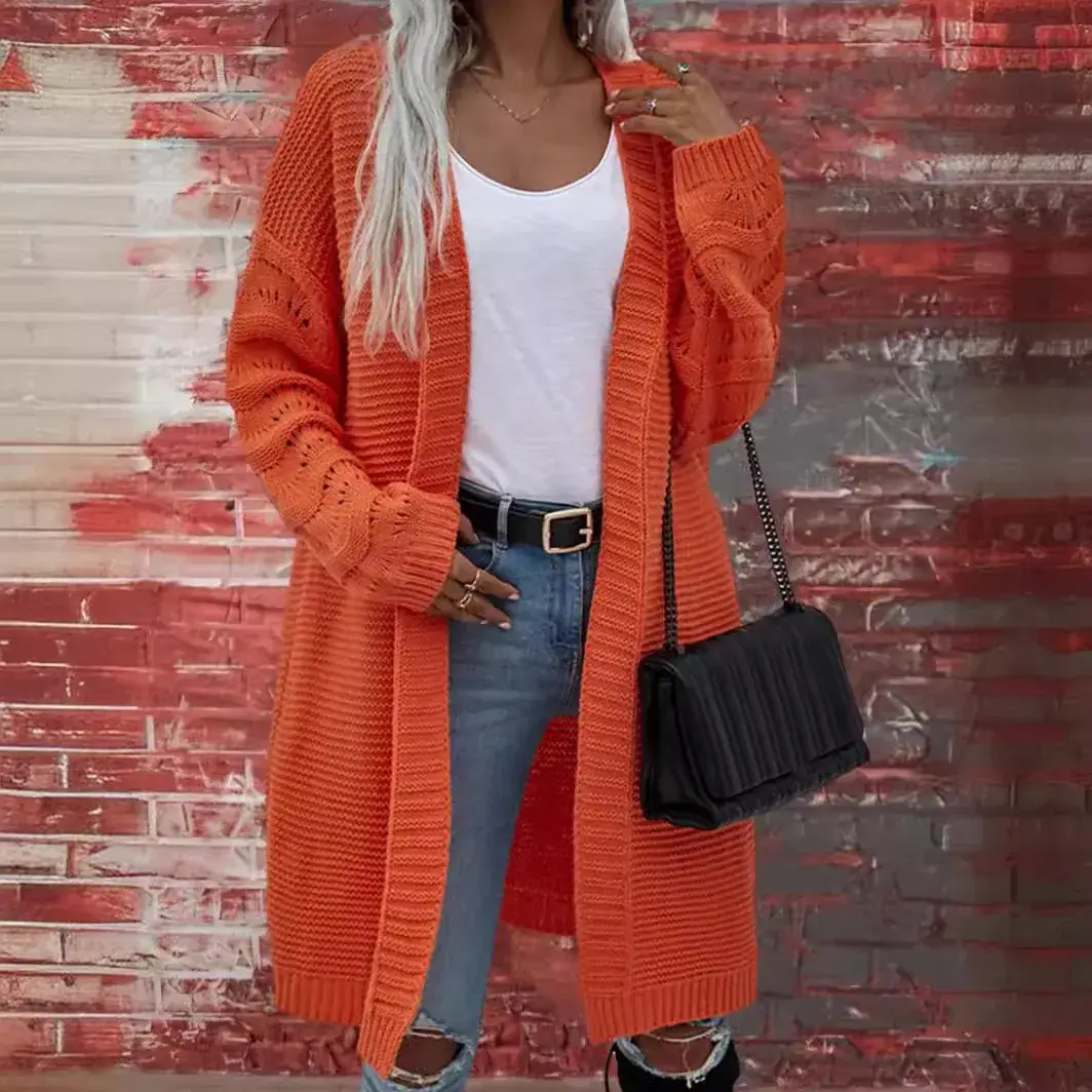 2025 Knitted Long Cardigan Solid Green Women - Image 9