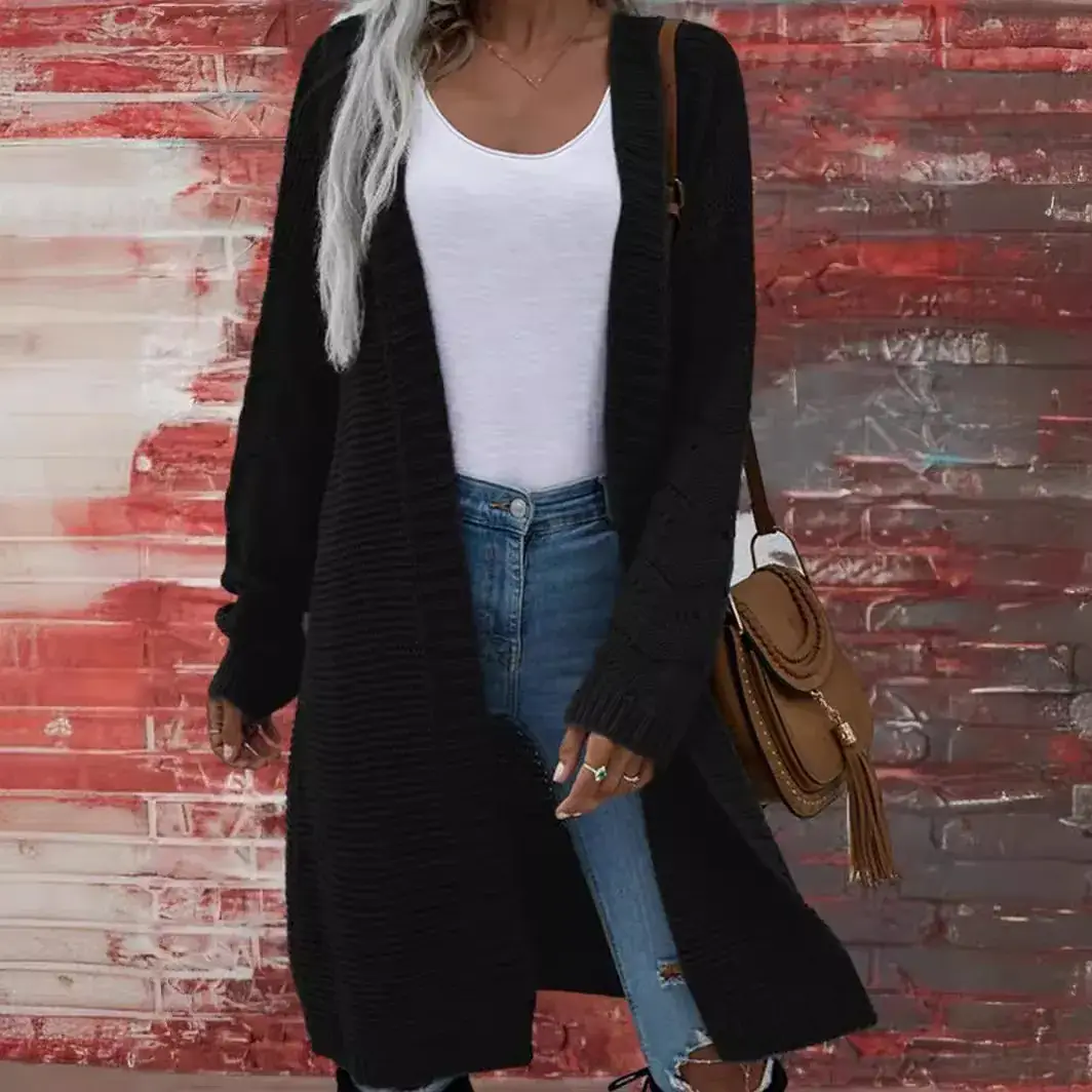2025 Knitted Long Cardigan Solid Green Women - Image 10