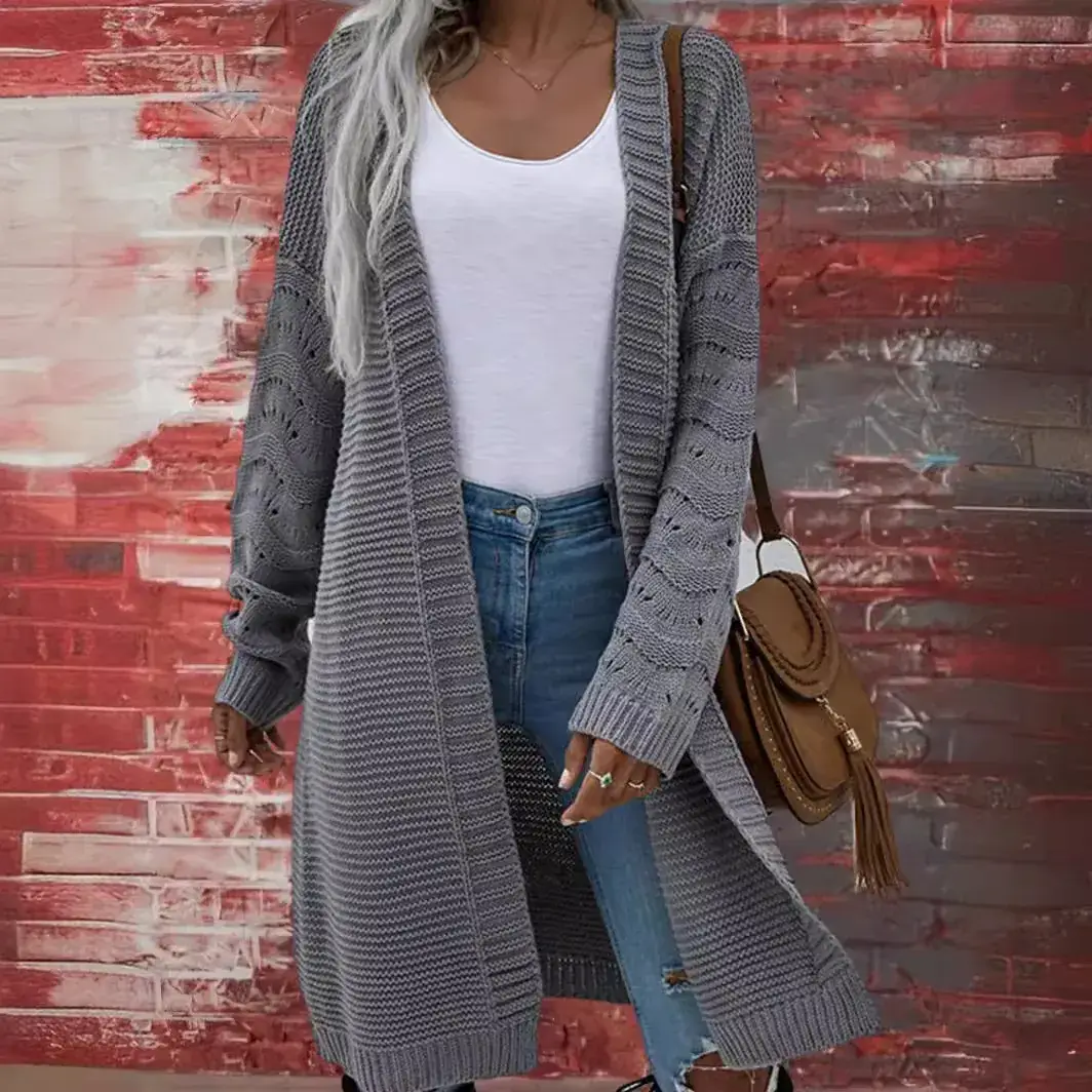 2025 Knitted Long Cardigan Solid Green Women - Image 11