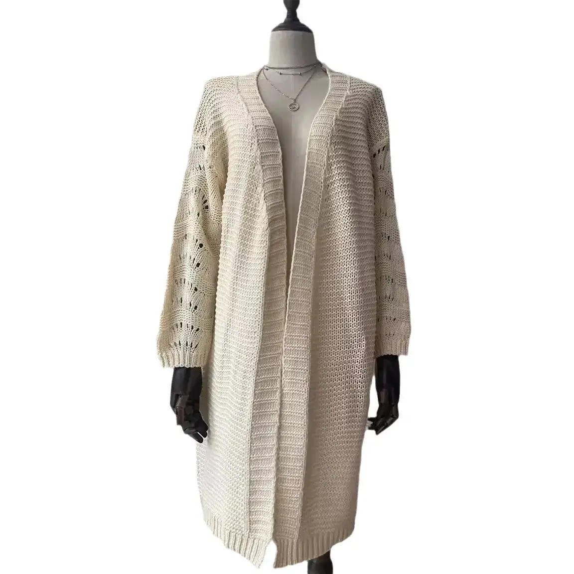 2025 Knitted Long Cardigan Solid Green Women - Image 12
