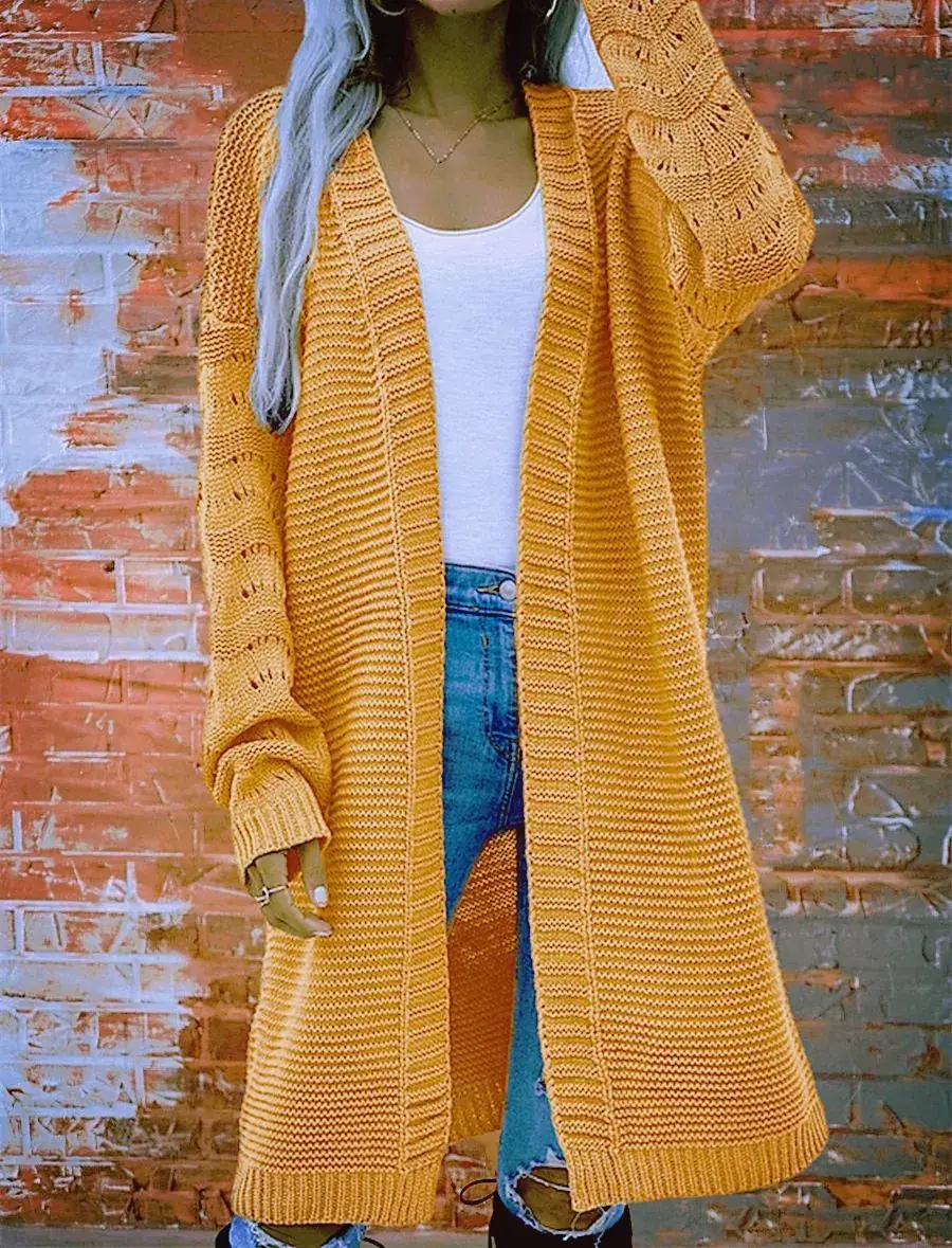 2025 Knitted Long Cardigan Solid Green Women - Image 4