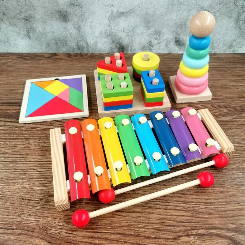Baby Wooden Toy Set with 8 Tones Knocking Music