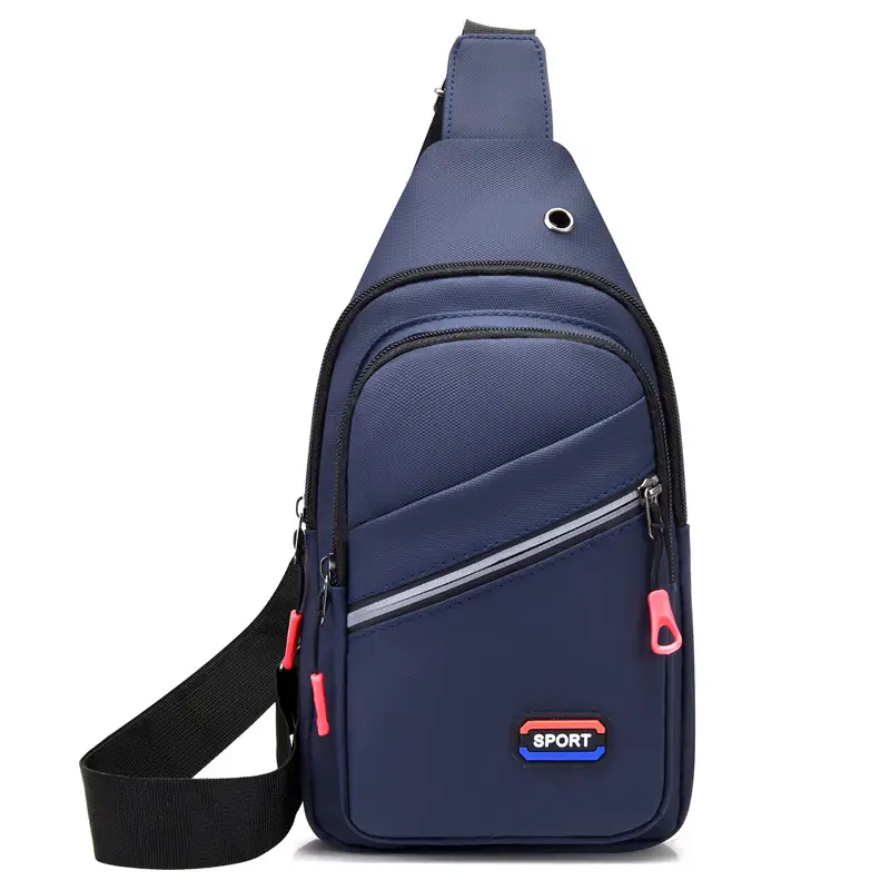 New Men's Waterproof Nylon Chest Bag Blue Multi Layer - Image 4