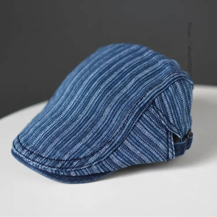 Men's Blue Striped Korean Style Washed Cap