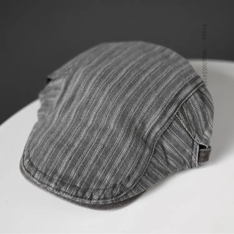 Men's Blue Striped Korean Style Washed Cap
