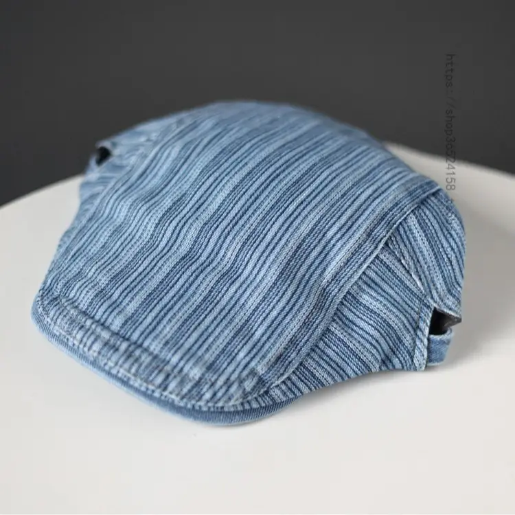Men's Blue Striped Korean Style Washed Cap