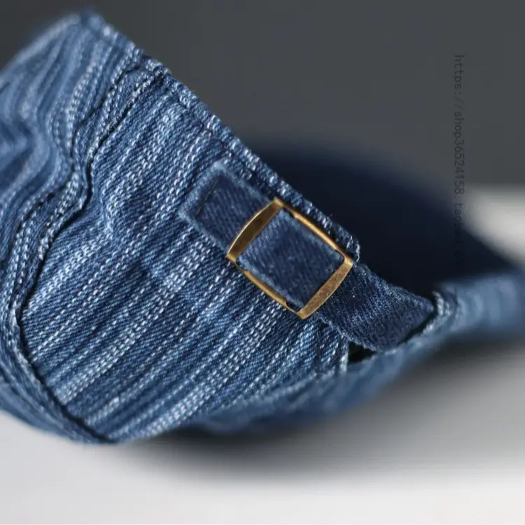 Men's Blue Striped Korean Style Washed Cap