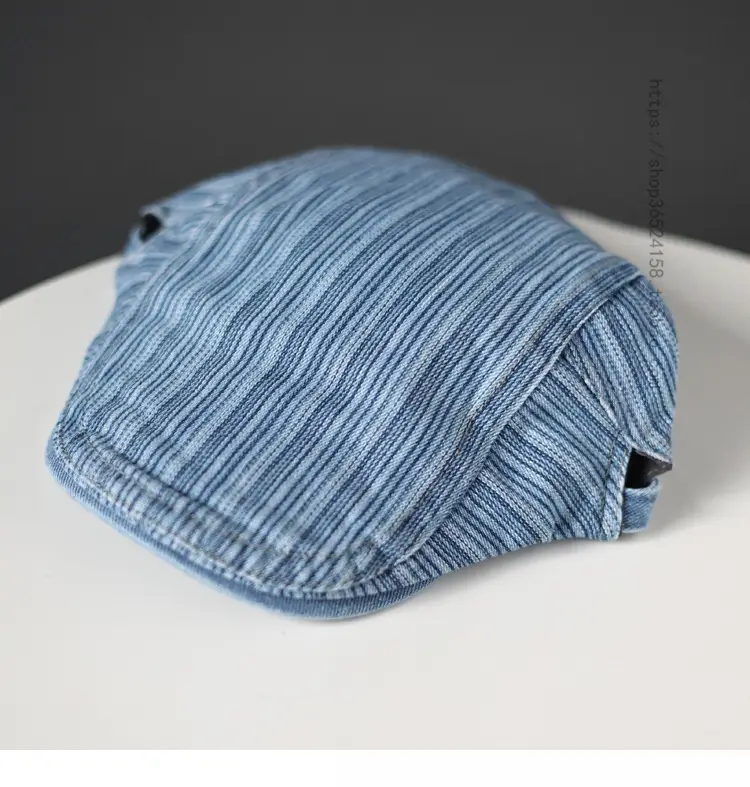 Men's Blue Striped Korean Style Washed Cap — feature 1