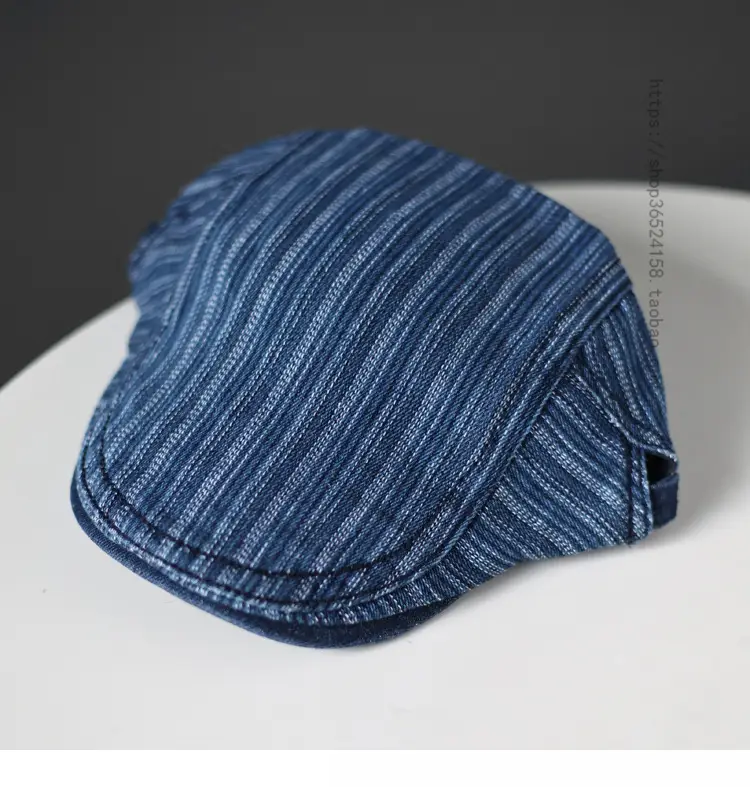 Men's Blue Striped Korean Style Washed Cap — feature 3