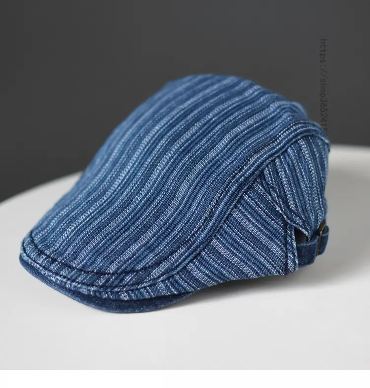 Men's Blue Striped Korean Style Washed Cap — feature 5