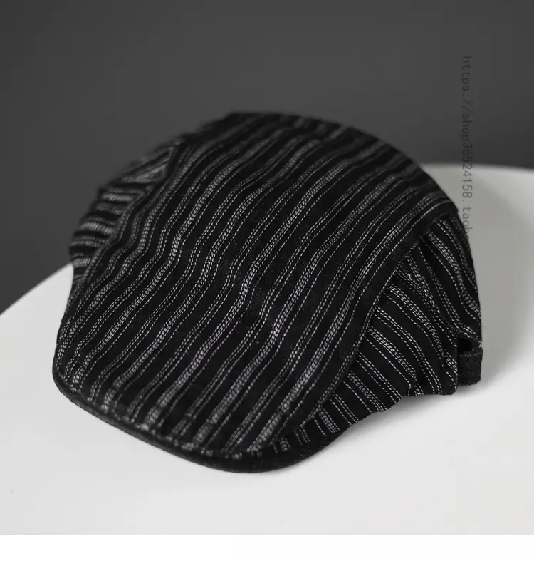 Men's Blue Striped Korean Style Washed Cap