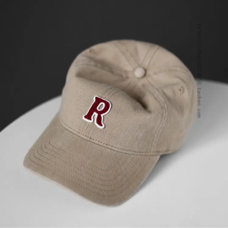 Women's Korean Letter Face Cap Beige Baseball