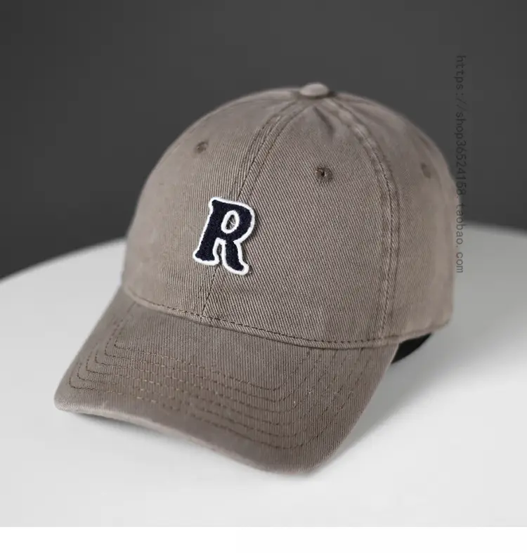 Women's Korean Letter Face Cap Beige Baseball