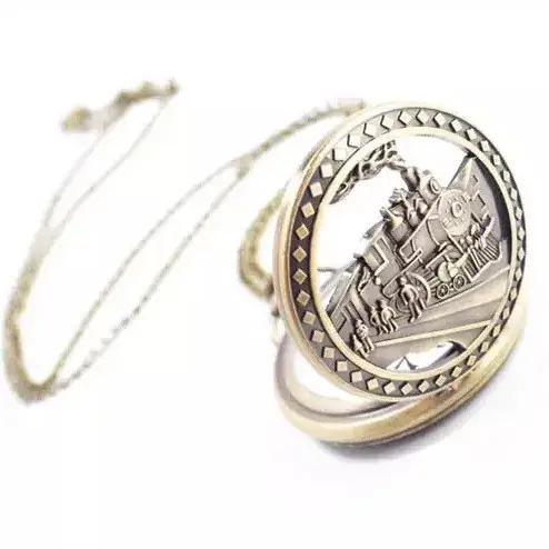 Retro Bronze Train Head Necklace Pendant Pocket Watch