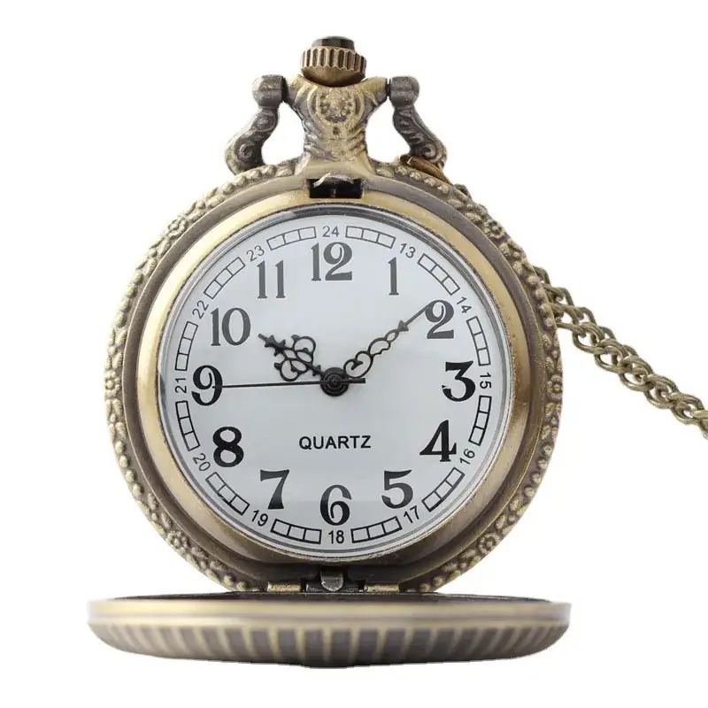 Retro Bronze Train Head Necklace Pendant Pocket Watch