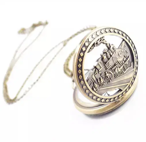 Retro Bronze Train Head Necklace Pendant Pocket Watch — feature 2