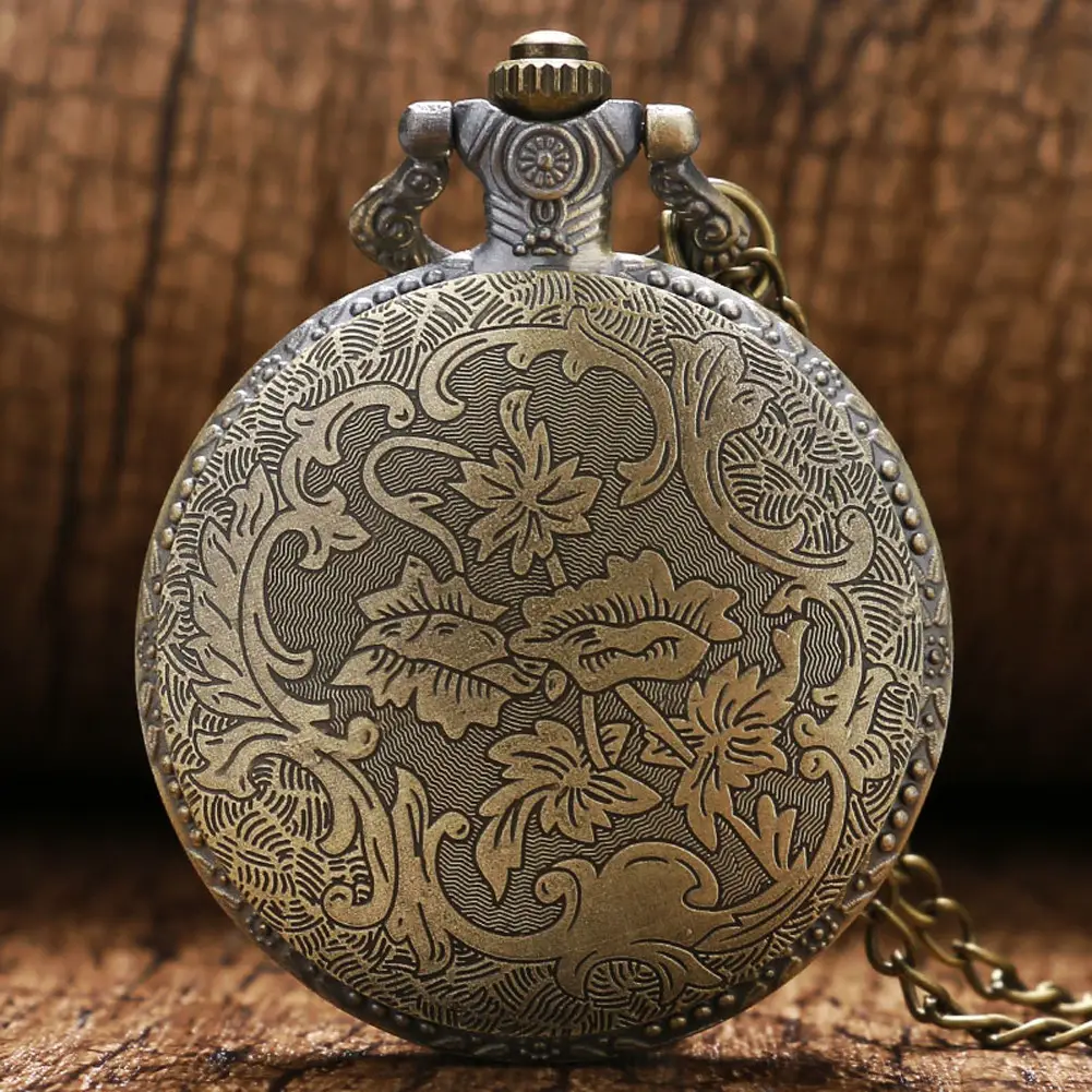 Retro Bronze Train Head Necklace Pendant Pocket Watch — feature 6
