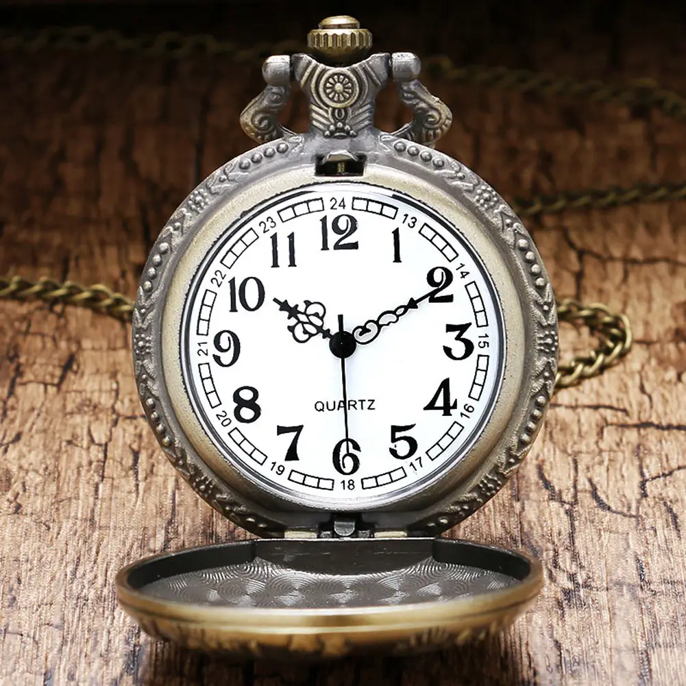 Retro Bronze Train Head Necklace Pendant Pocket Watch — feature 7