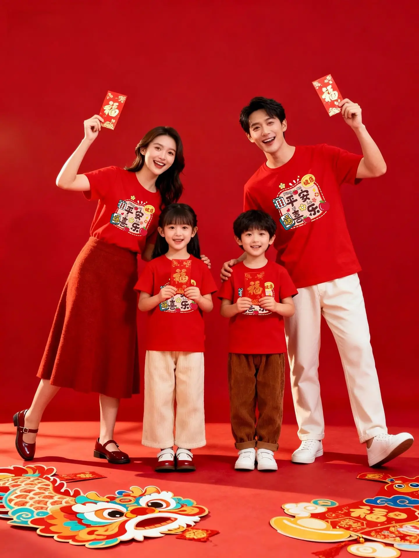 Family Red Cotton T-Shirt Set for Kids & Adults - Image 12