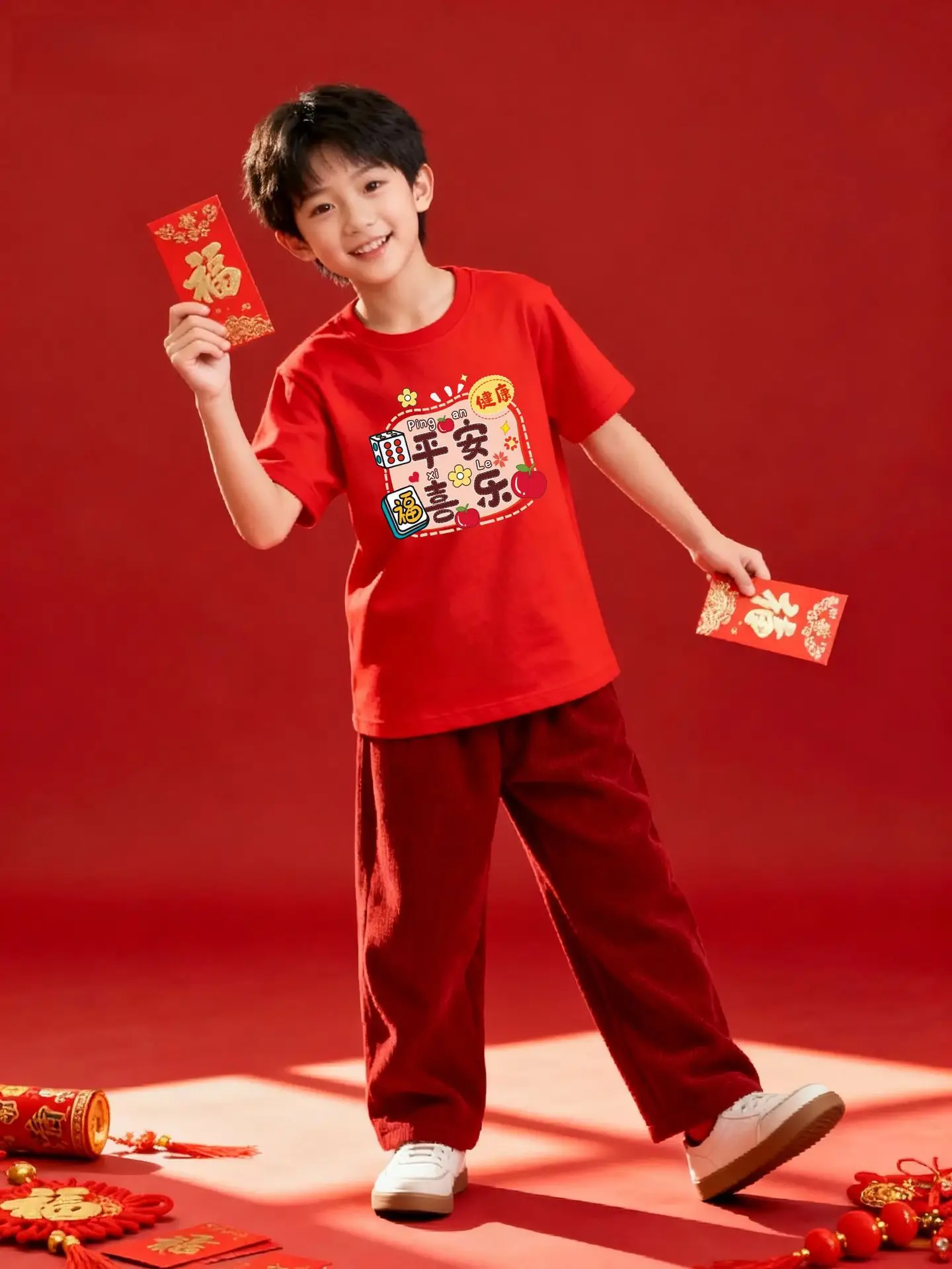 Family Red Cotton T-Shirt Set for Kids & Adults - Image 13