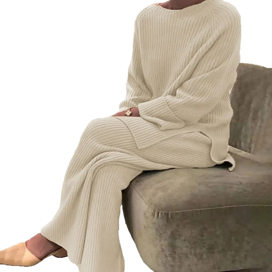 2025 Autumn and Winter European and American Style Loose Long-Sleeved Knitted Two-Piece Women's Casual Pure Color Sweater Suit - Image 11