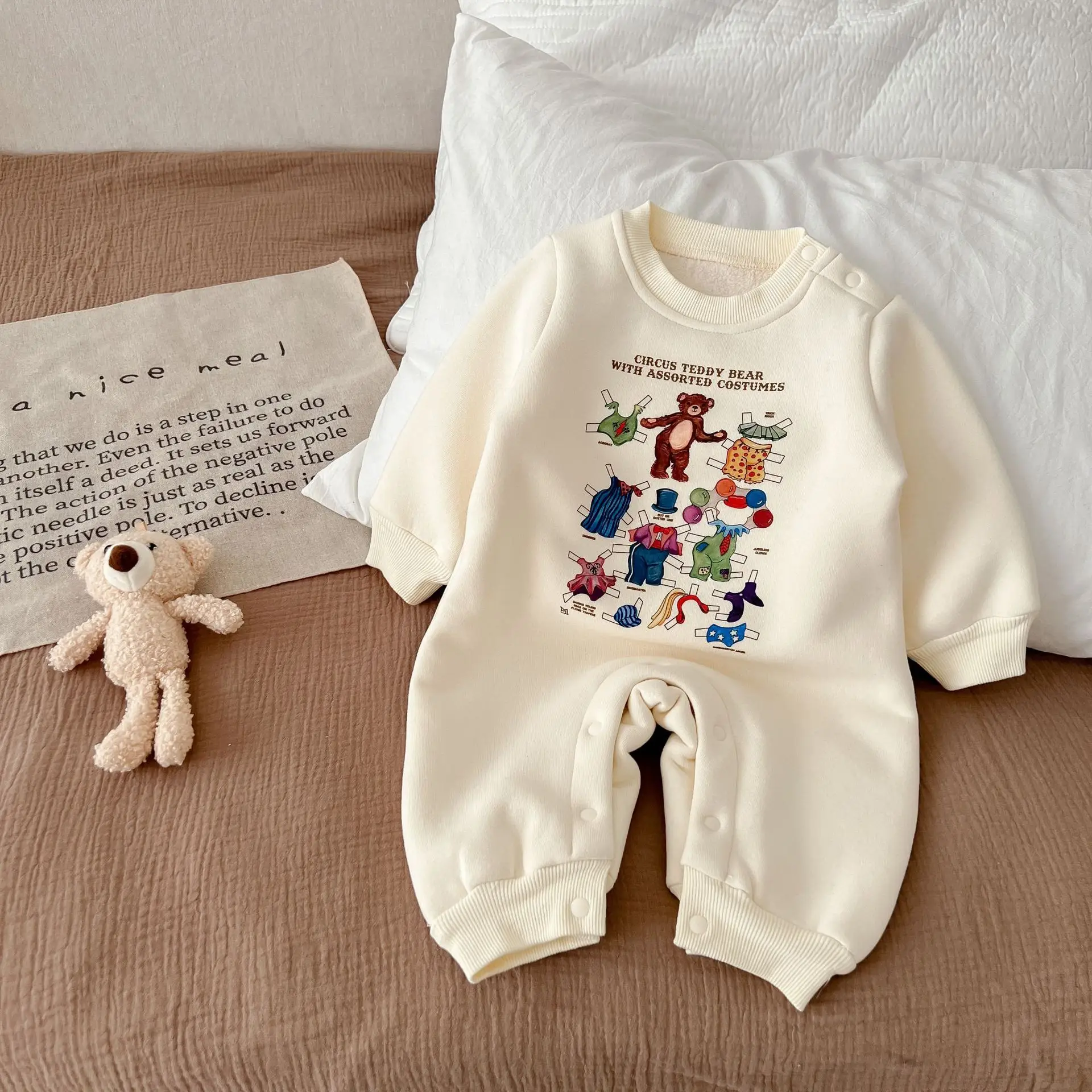 Cute Bear Print Infant Toddler Grey Cotton Romper