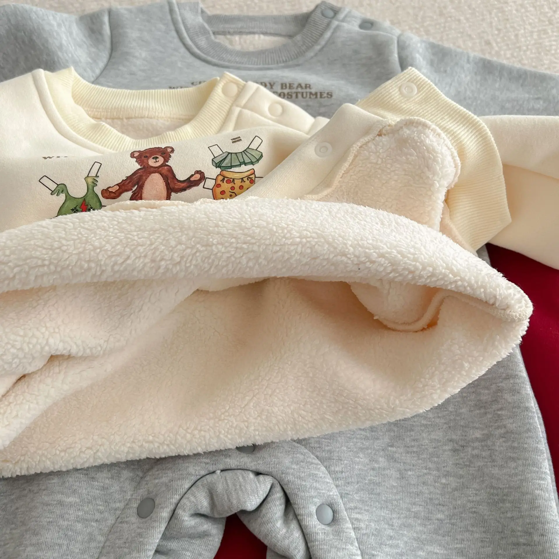 Cute Bear Print Infant Toddler Grey Cotton Romper