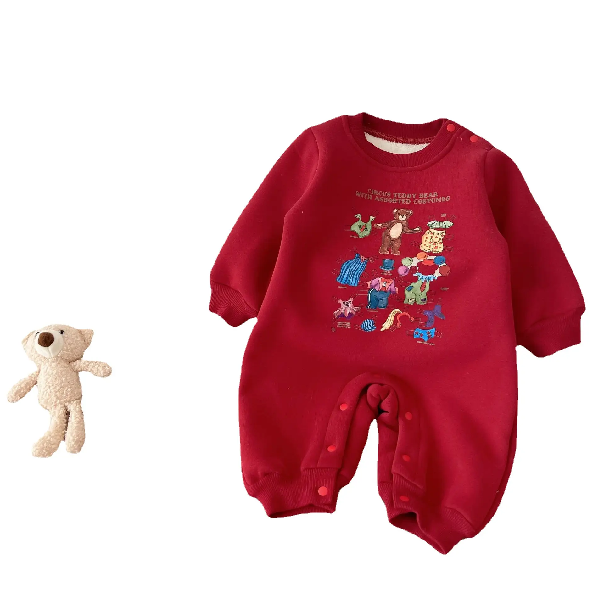 Cute Bear Print Infant Toddler Grey Cotton Romper