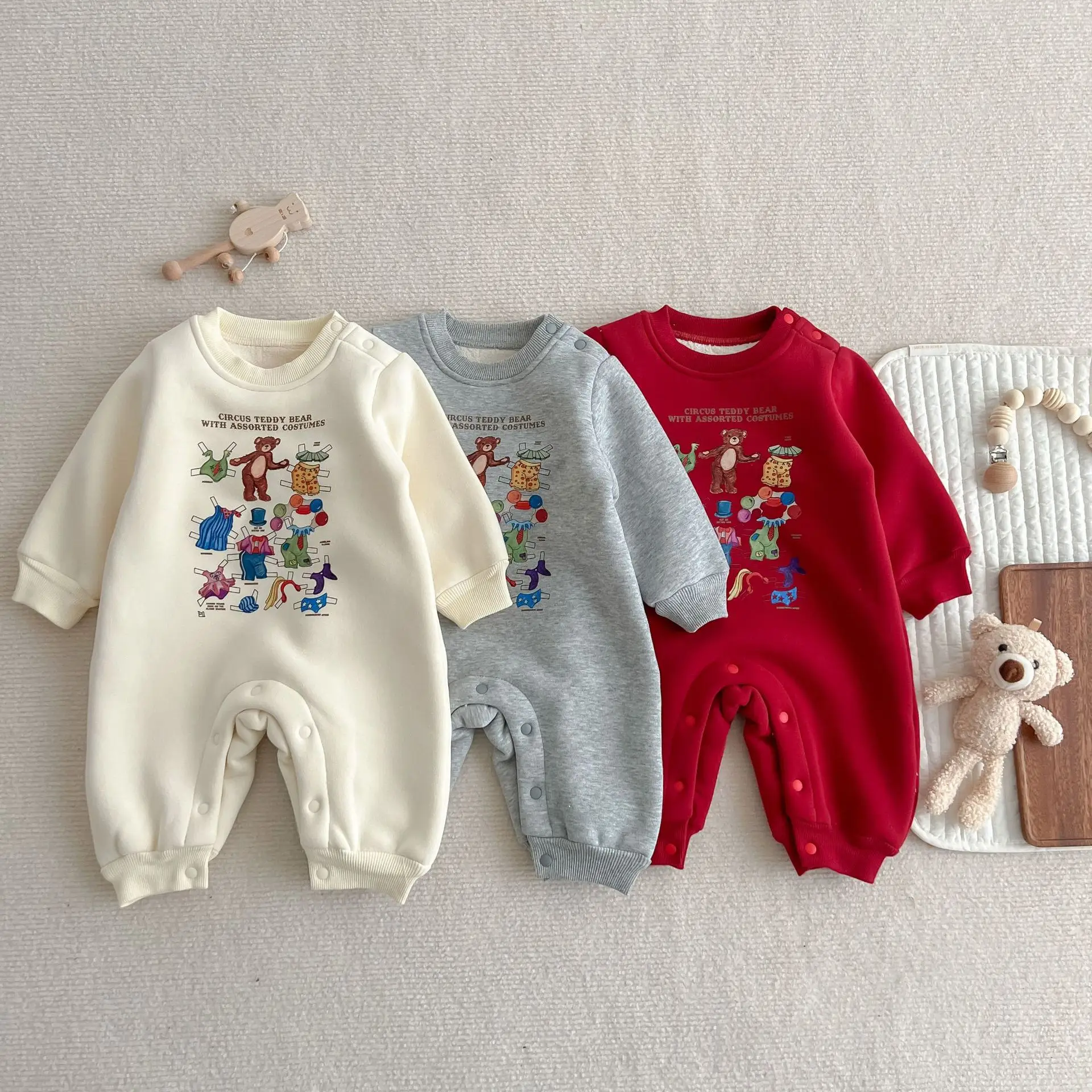 Cute Bear Print Infant Toddler Grey Cotton Romper — feature 4